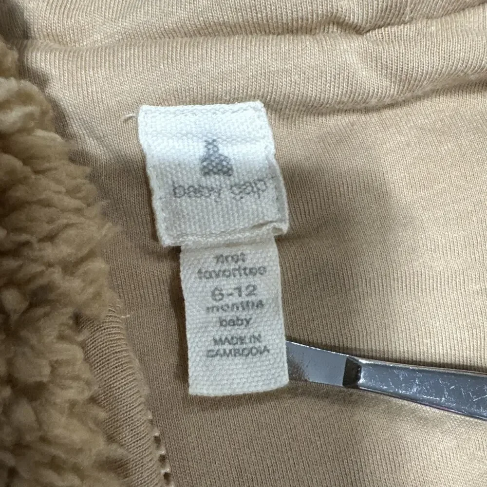 Baby Gap 6-12 Brown Sherpa Hooded Teddy Coverall Footie Bear Ears Outdoor Casua